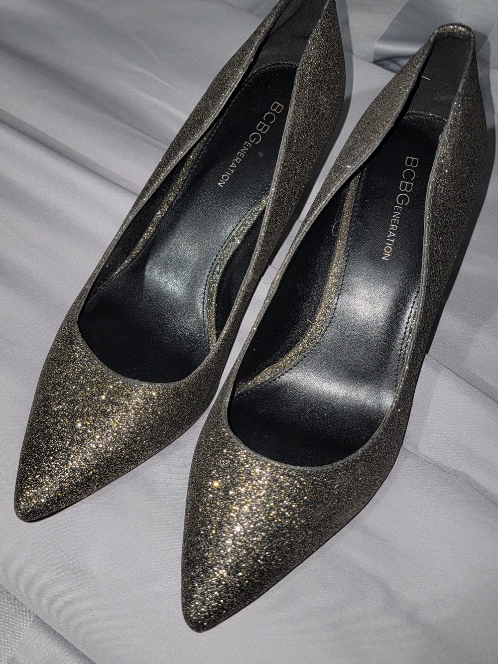 BCBGeneration Sparkle Pointed Toe Pumps in Metallic Gold Glitter